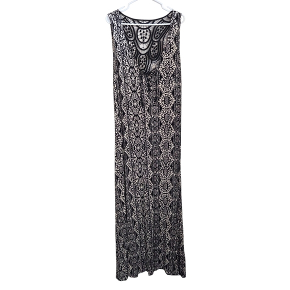 Addition Elle Black and White Embroidered Maxi Dress With Tie Front Size 1X - Picture 2 of 6